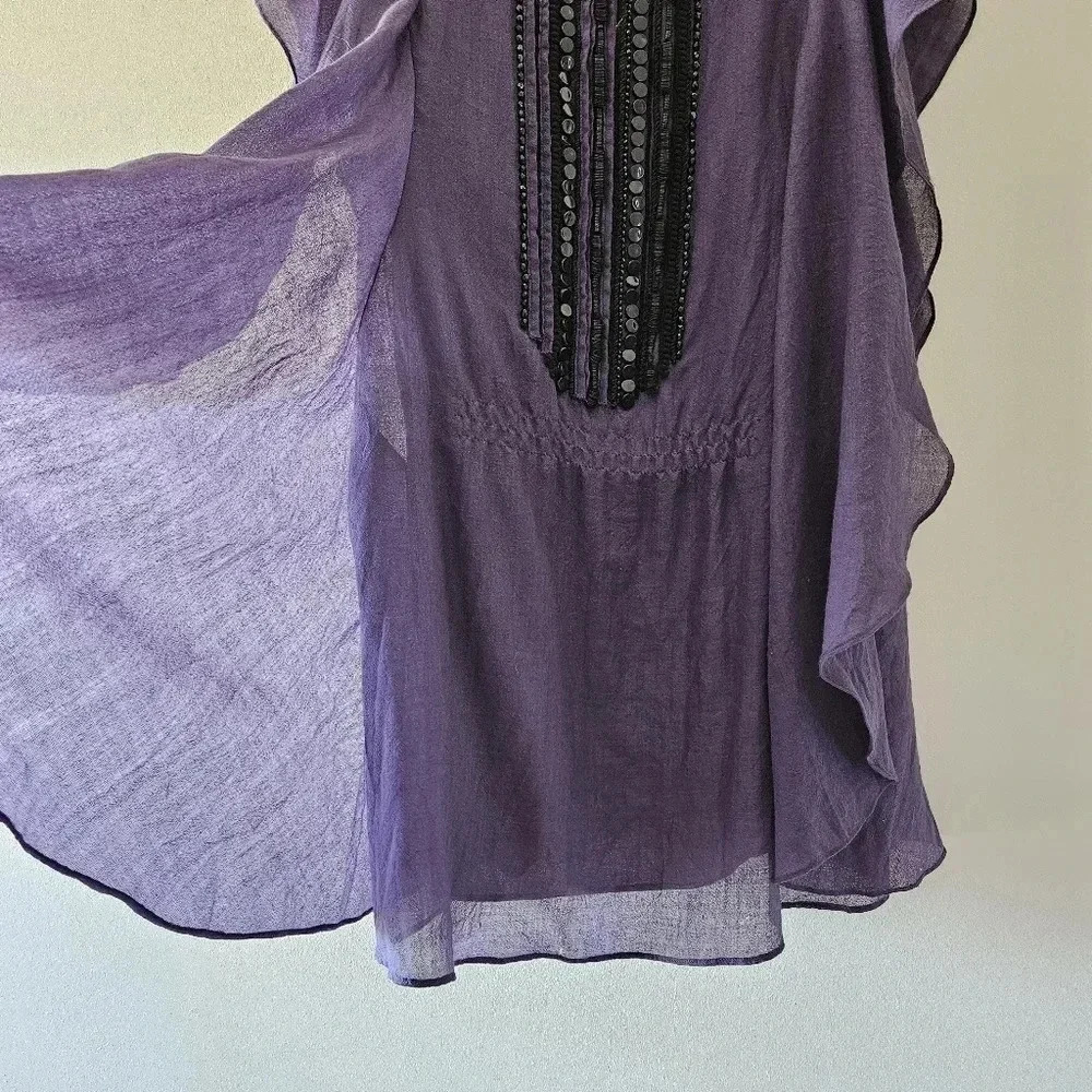 Antik Batik Embellished Draped Ruffle Wool Boho Mini Dress Purple Size Small. - Picture 12 of 16